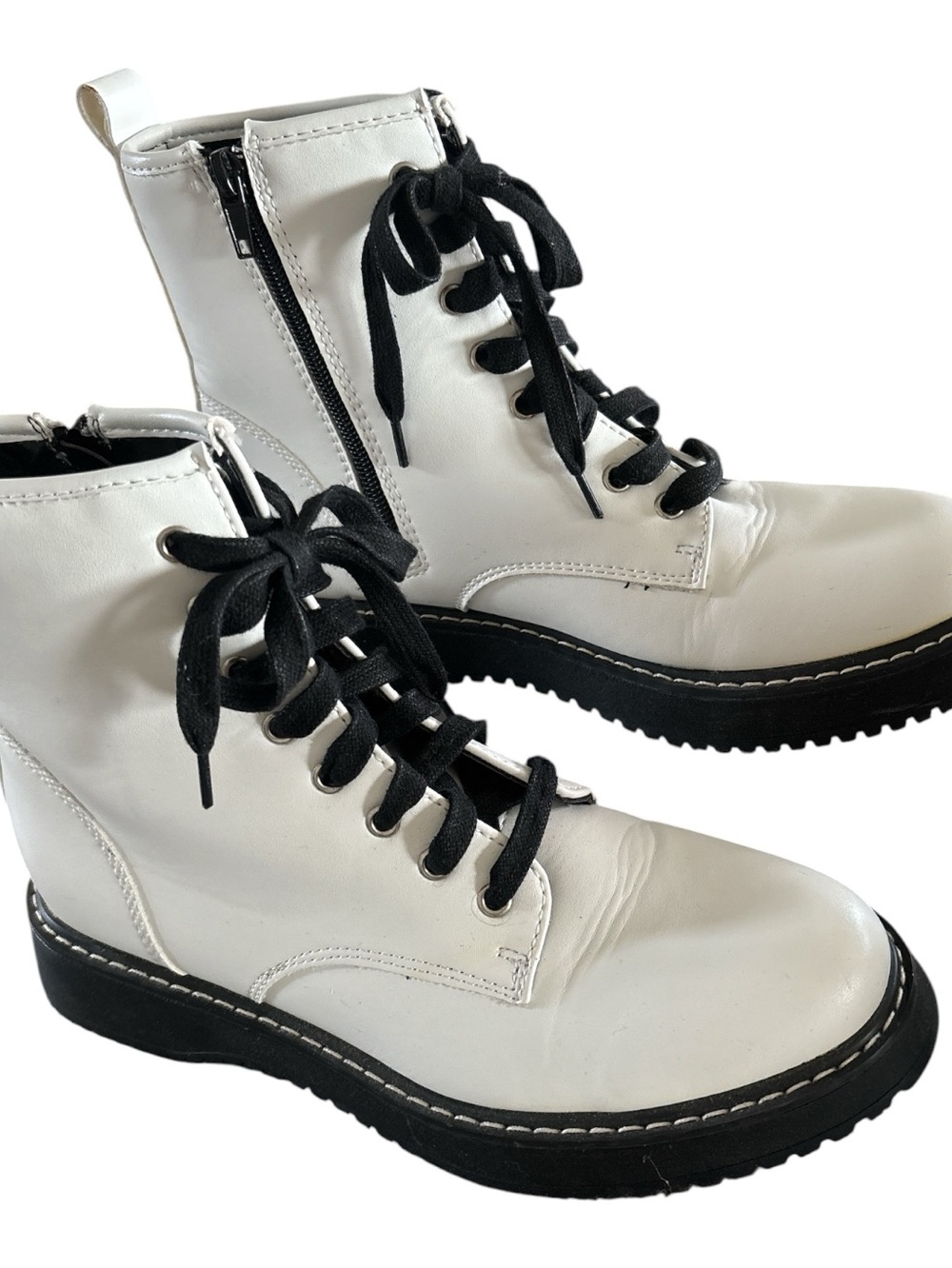 Steve Madden White Combat Boots with Black Laces